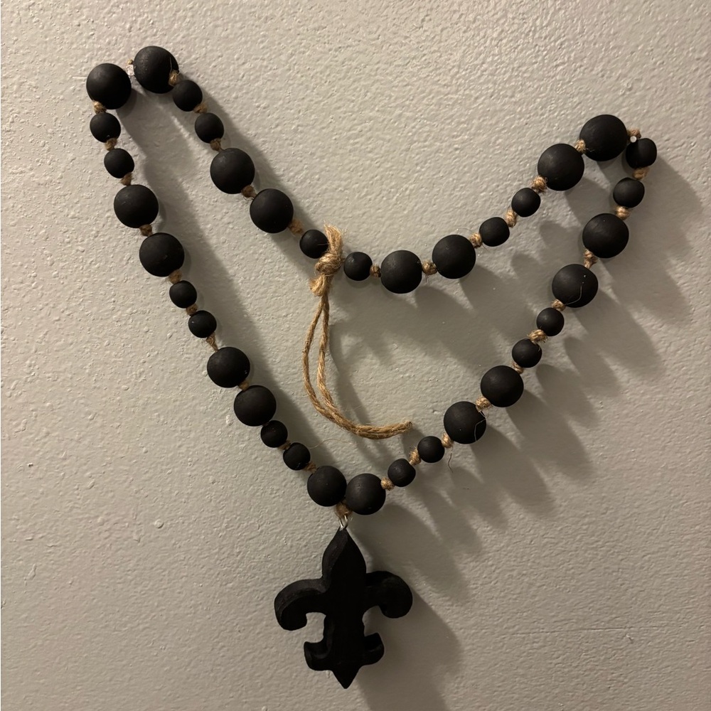 Black Wooden Beads with Fleur-de-lis Pendant